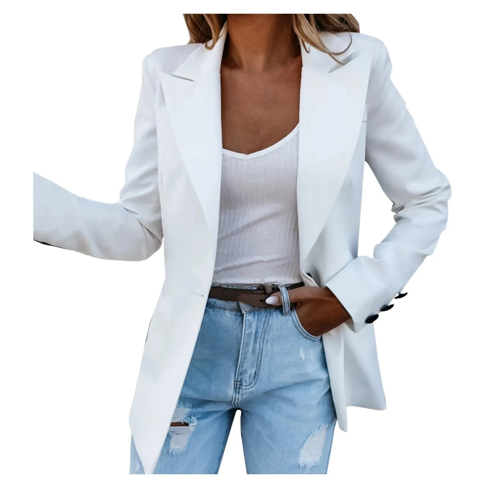 Women's Autumn Winter Long Sleeves Turn Down Collar Thin Outwear Suit Tops Slim Overcoat - Chic Stylish Elegant Fashionable Versatile Jacket