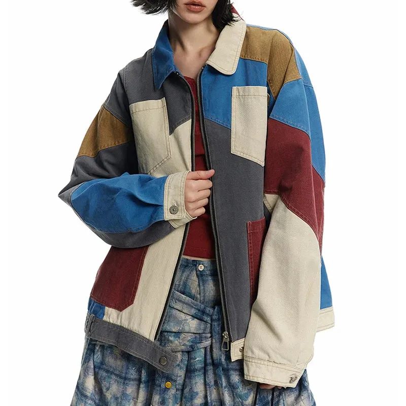 Women's Bold Denim Colorblock Oversized Jacket