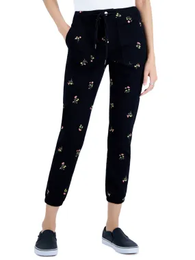 Women's Floral Embroidered Denim Joggers,Black