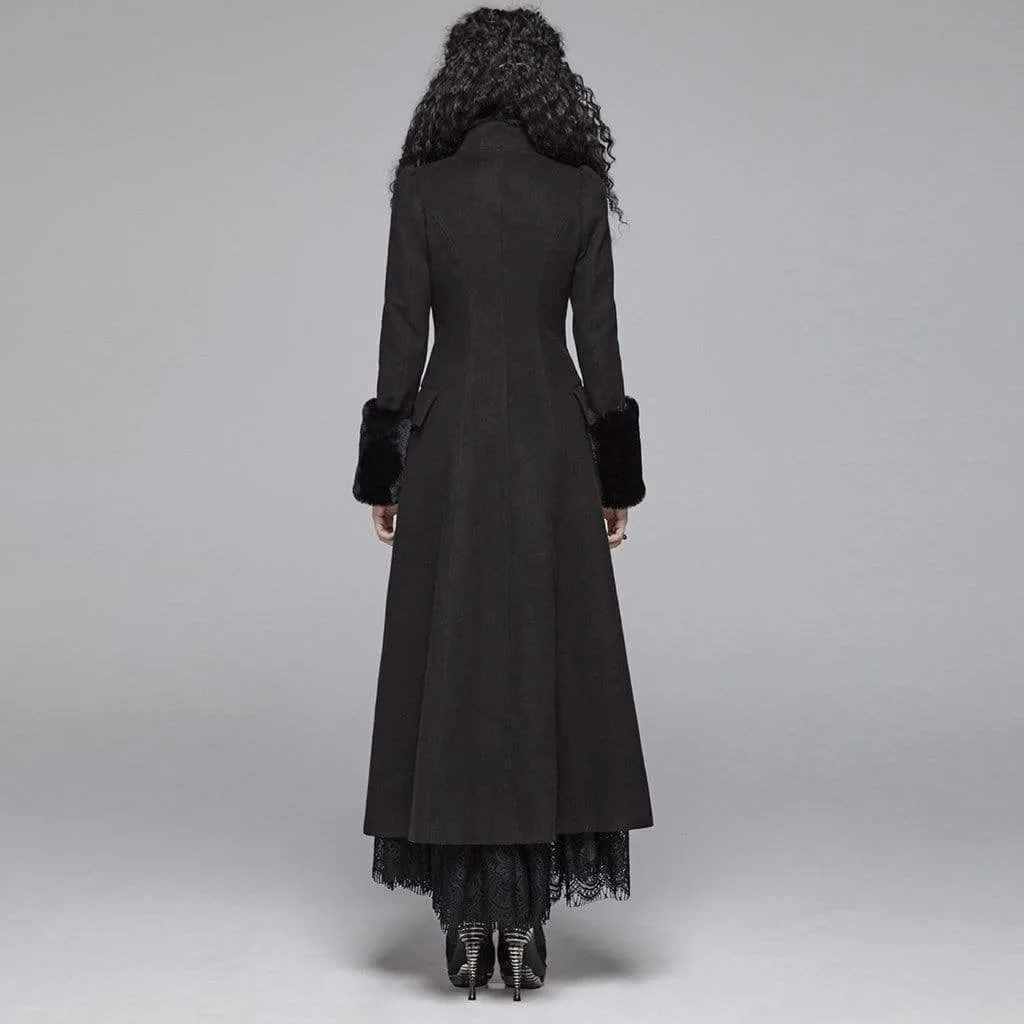 Women's Goth Jacquard Turn-Down Collar Woolen Overcoat