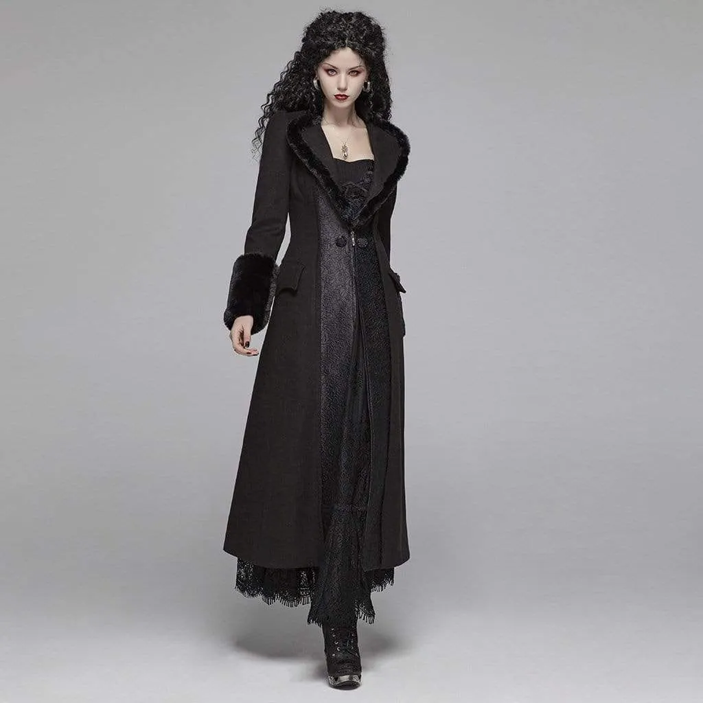 Women's Goth Jacquard Turn-Down Collar Woolen Overcoat