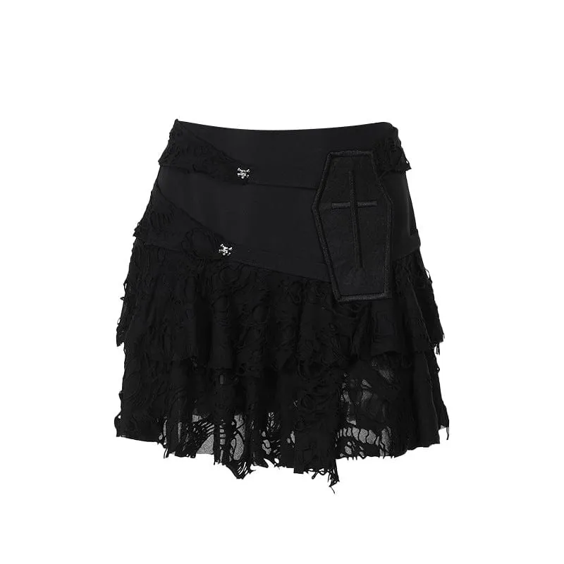 Women's Punk Coffin Ripped Layered Skirt