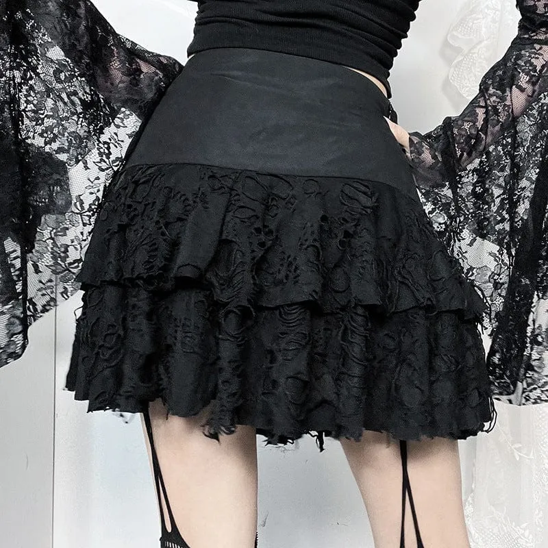 Women's Punk Coffin Ripped Layered Skirt