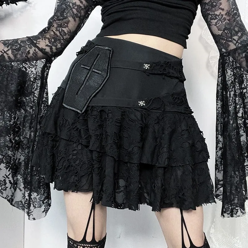 Women's Punk Coffin Ripped Layered Skirt