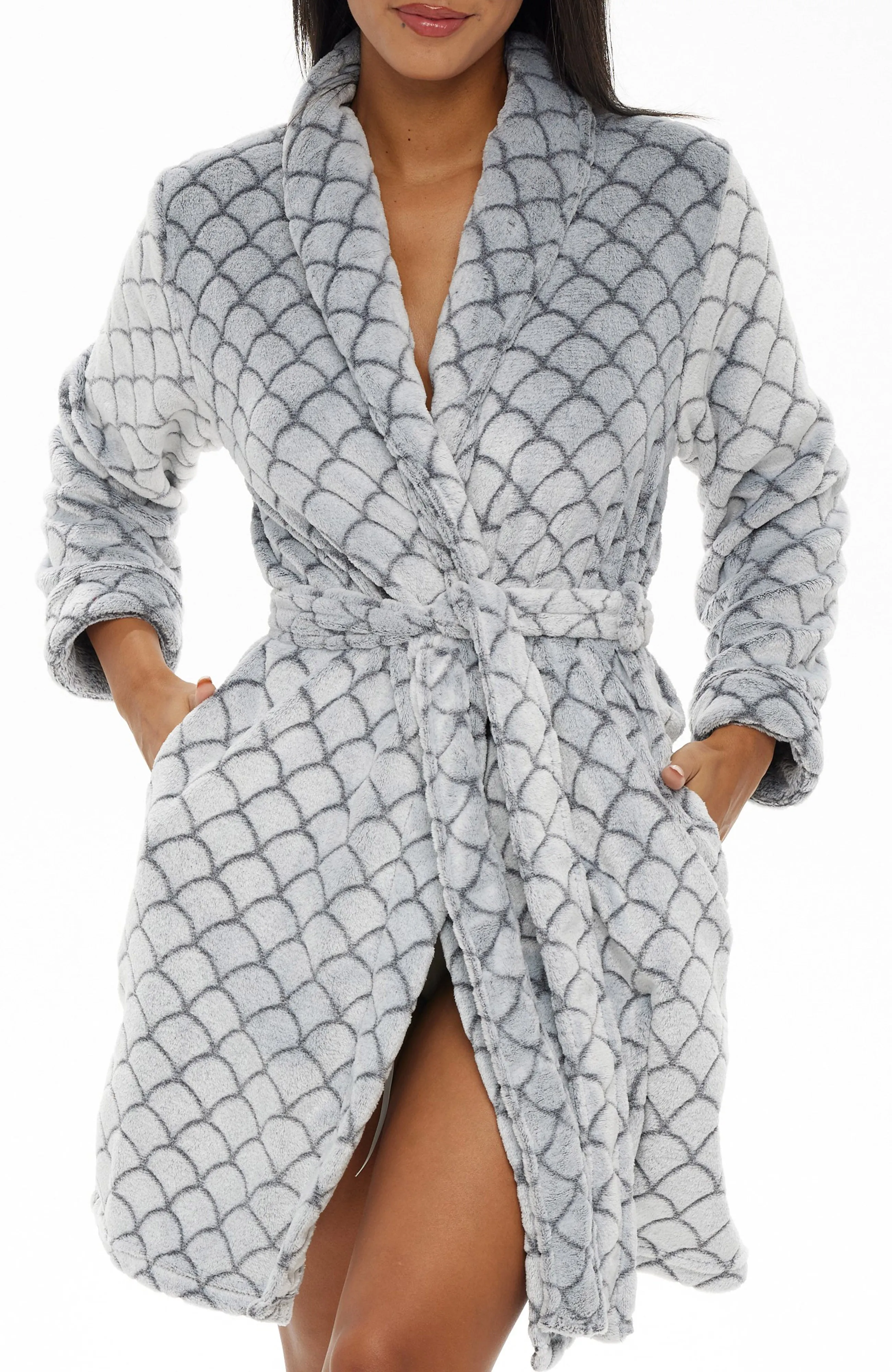 Women's Warm Soft Plush Fleece Bathrobe, Knee Length Robe