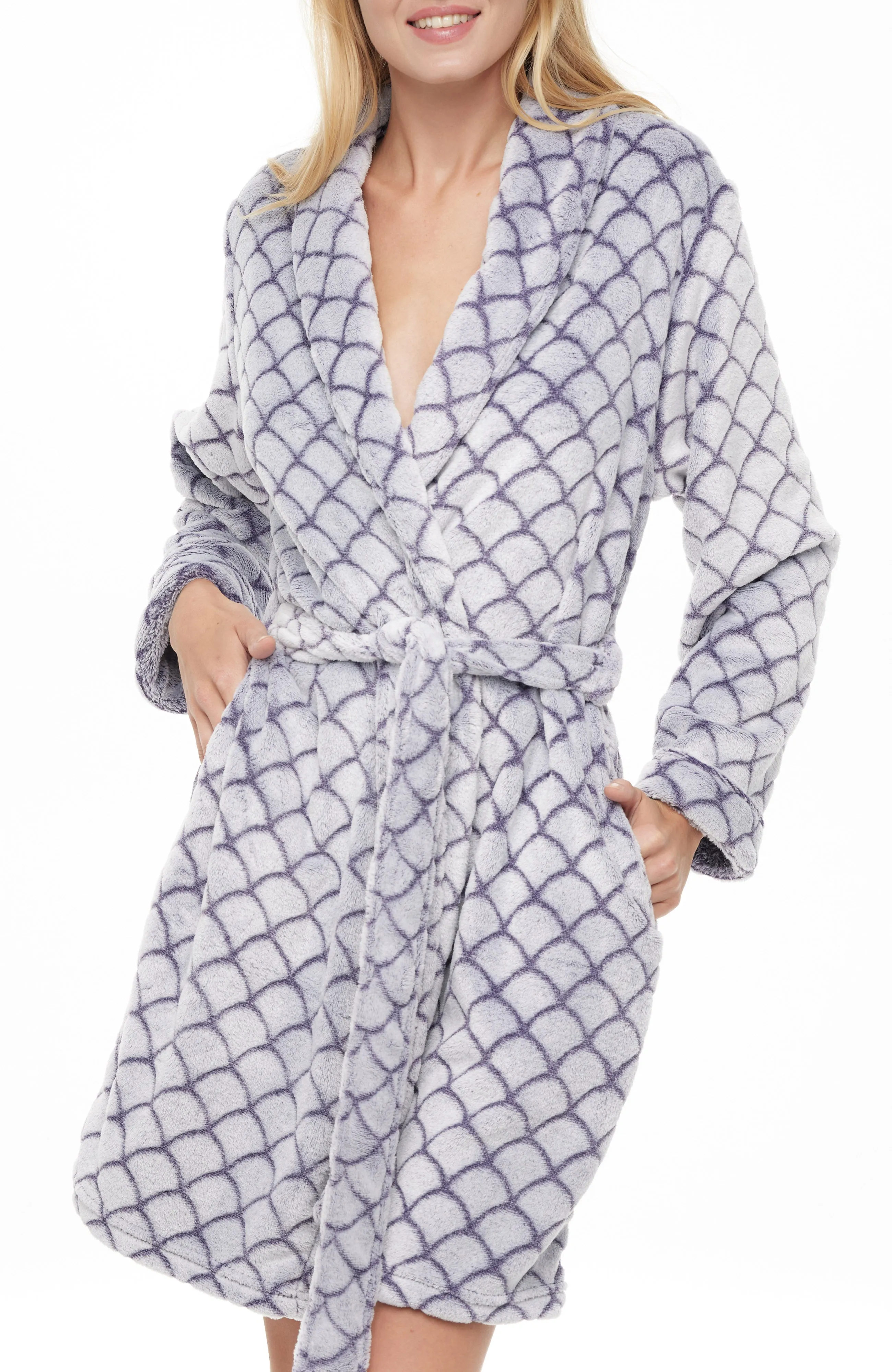 Women's Warm Soft Plush Fleece Bathrobe, Knee Length Robe