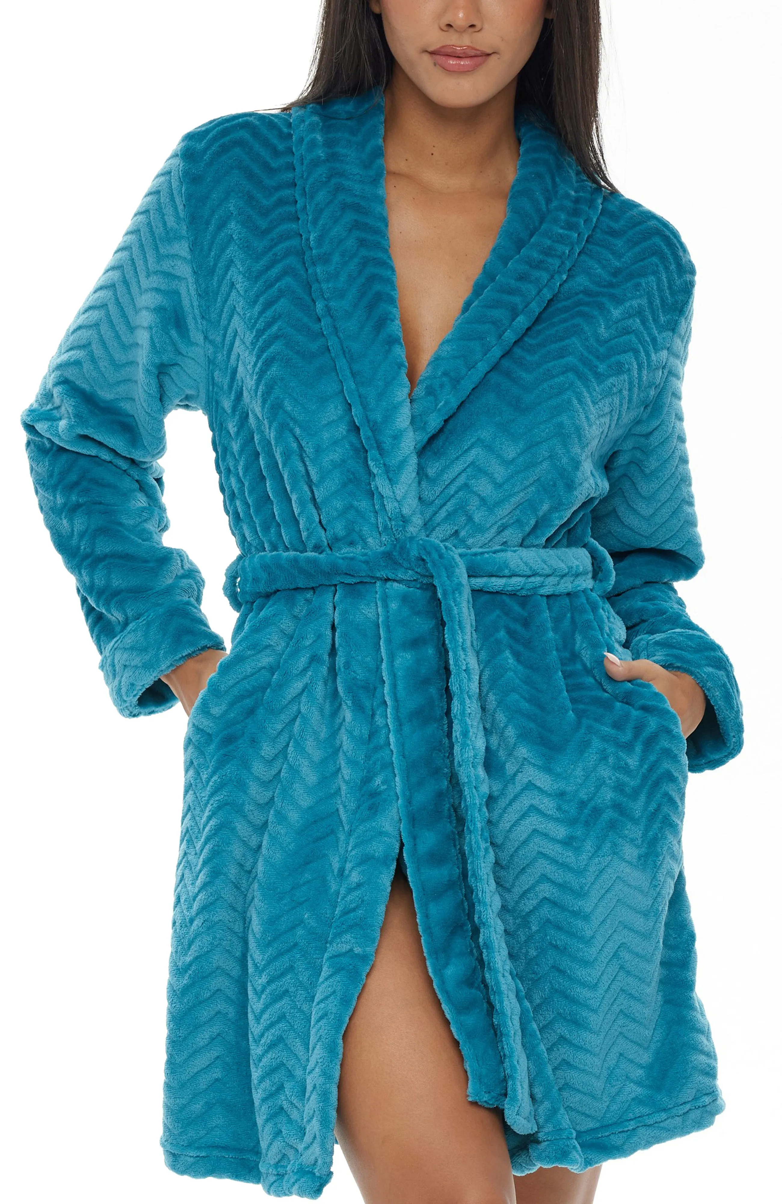 Women's Warm Soft Plush Fleece Bathrobe, Knee Length Robe