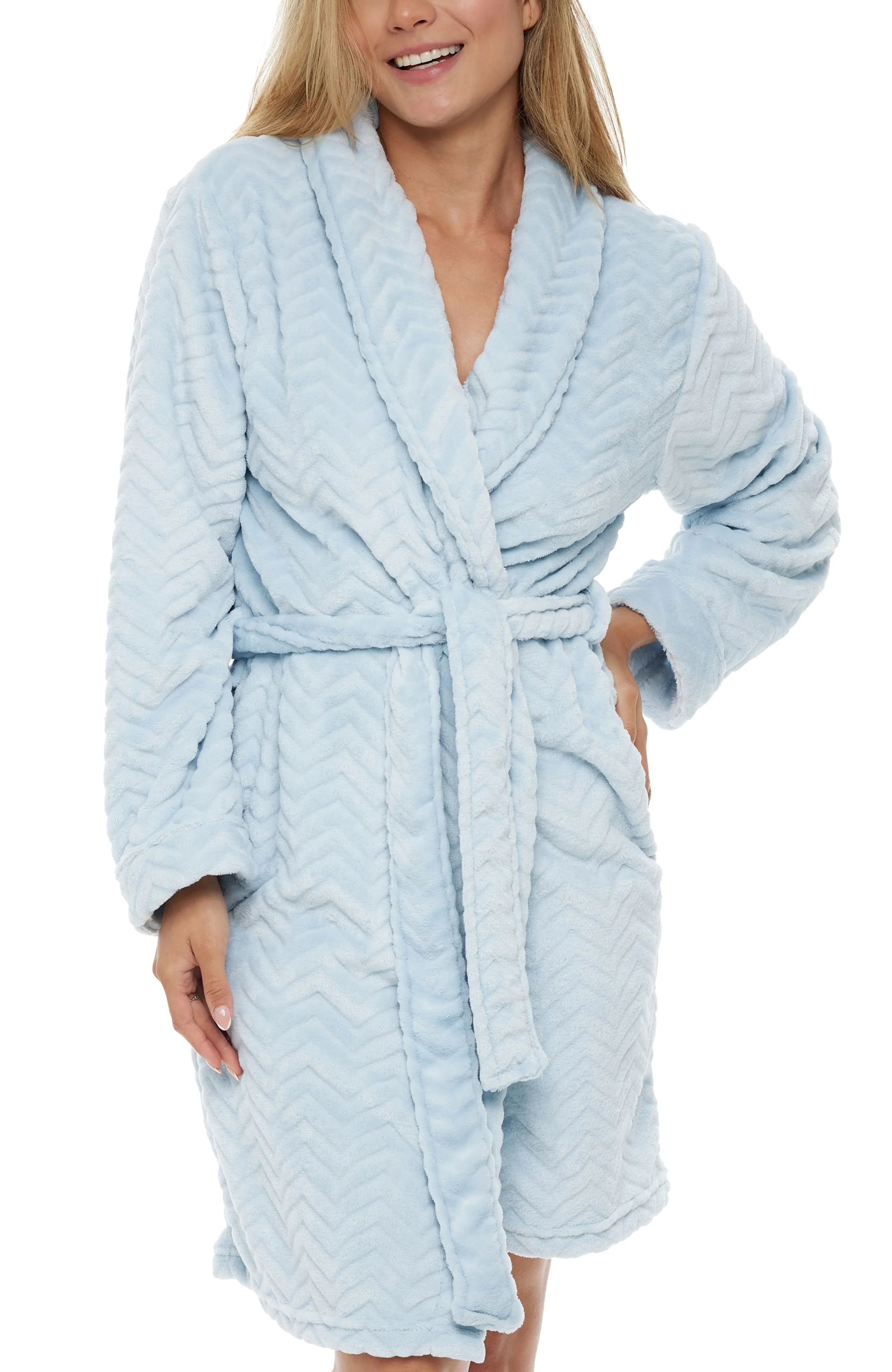 Women's Warm Soft Plush Fleece Bathrobe, Knee Length Robe