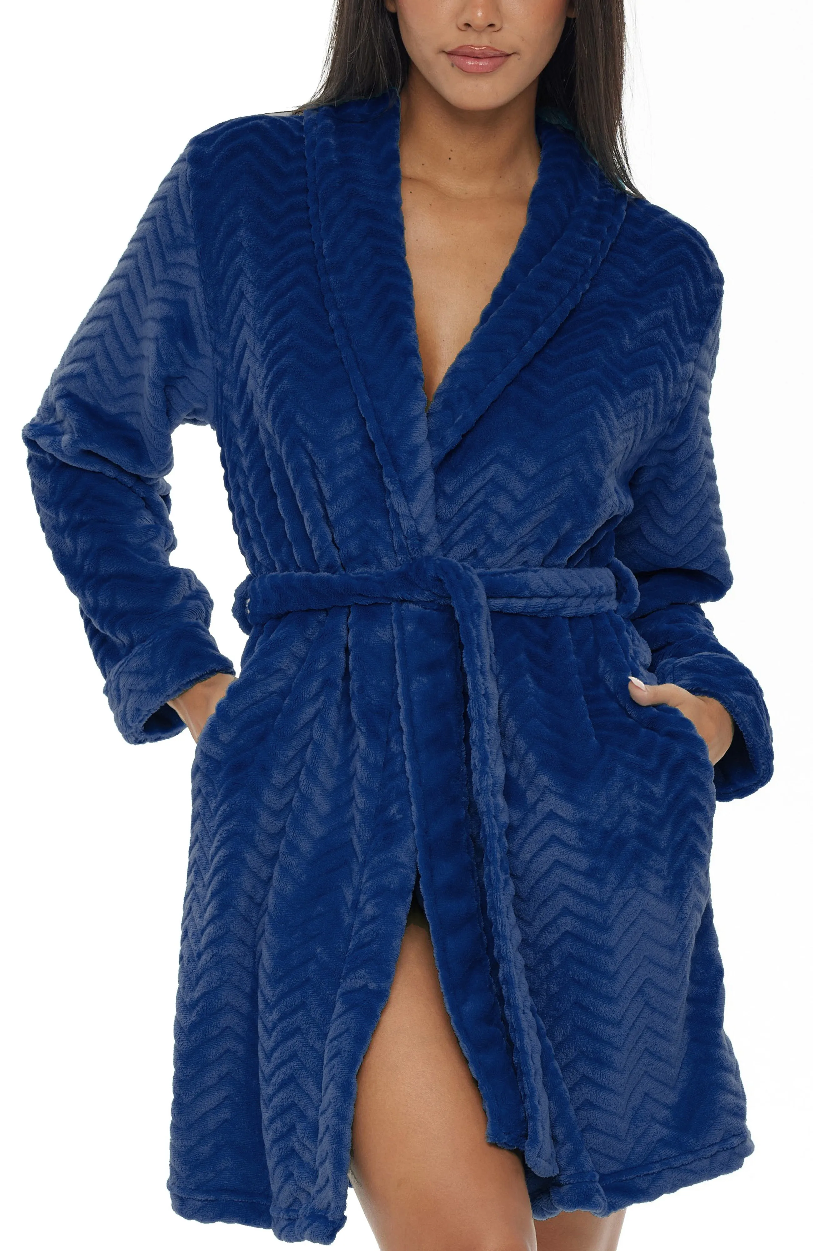 Women's Warm Soft Plush Fleece Bathrobe, Knee Length Robe