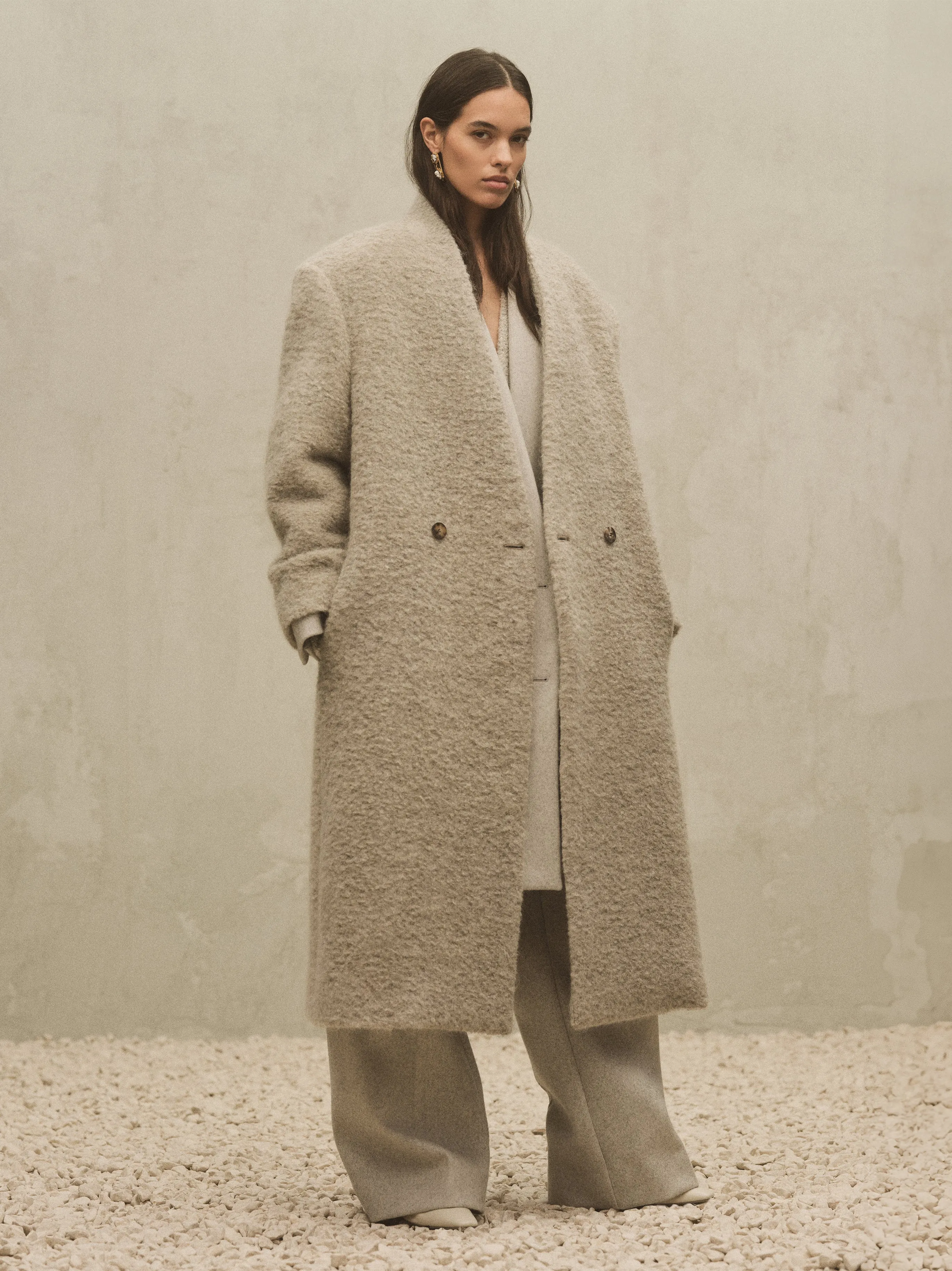 Wool Boucle Lapelless Coat