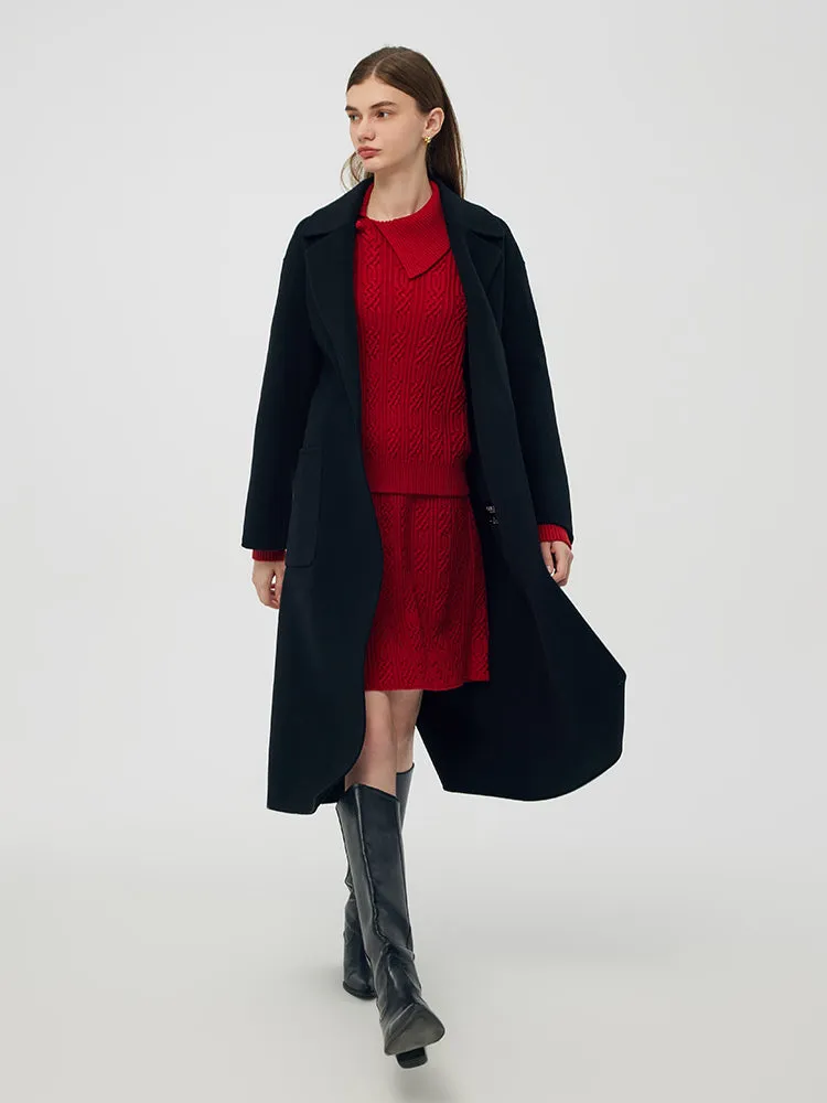 Wool Cashmere Women Belted Overcoat