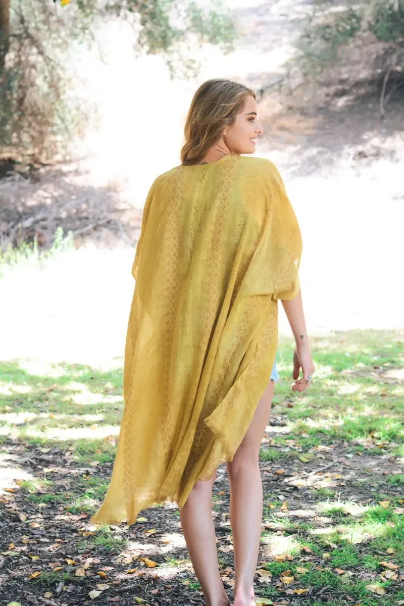 Woven Longline Tribal Kimono (Mustard)