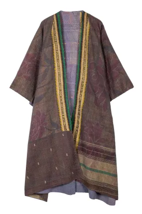 WOVEN VINTAGE COTTON KANTHA KIMONO MAXI