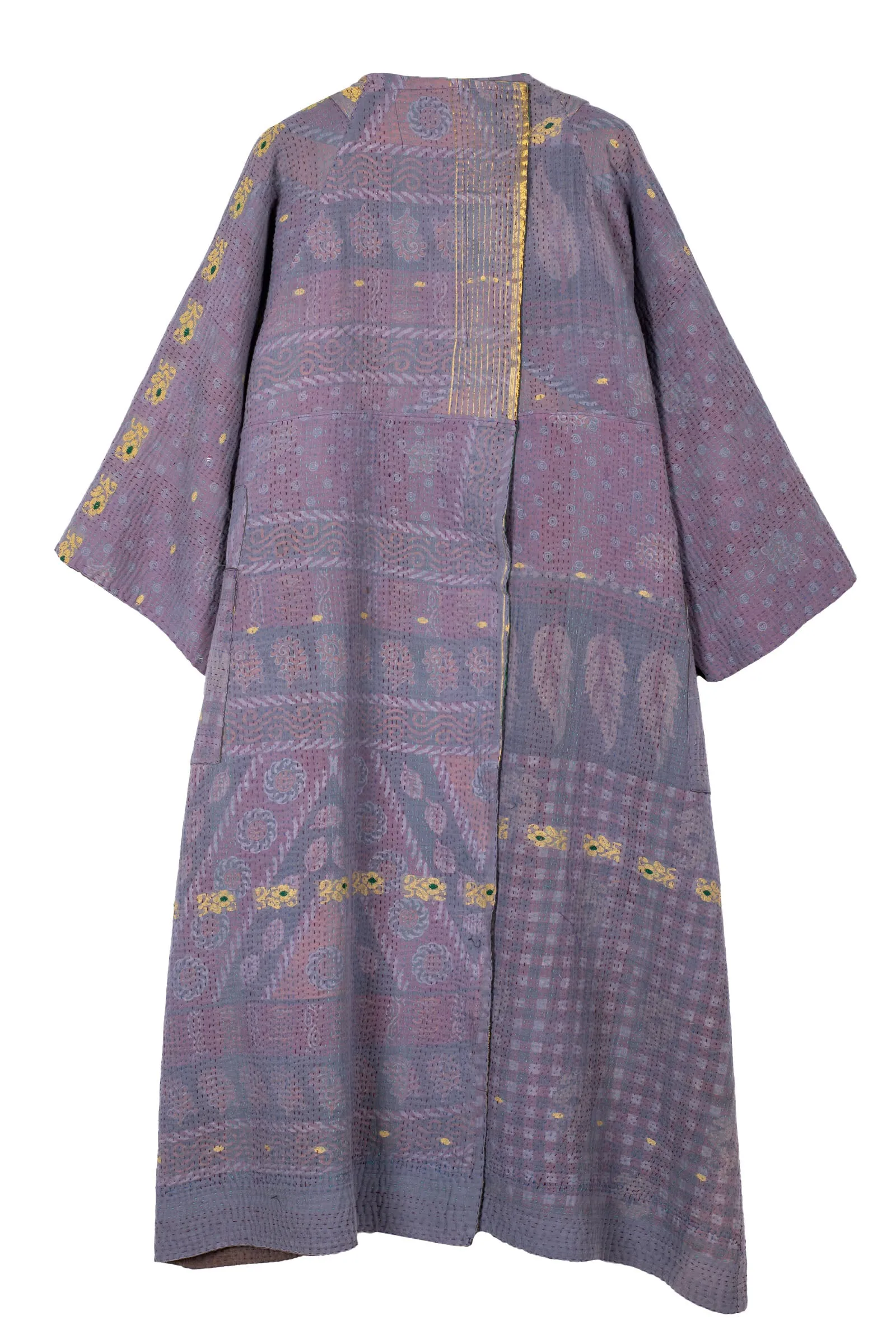 WOVEN VINTAGE COTTON KANTHA KIMONO MAXI