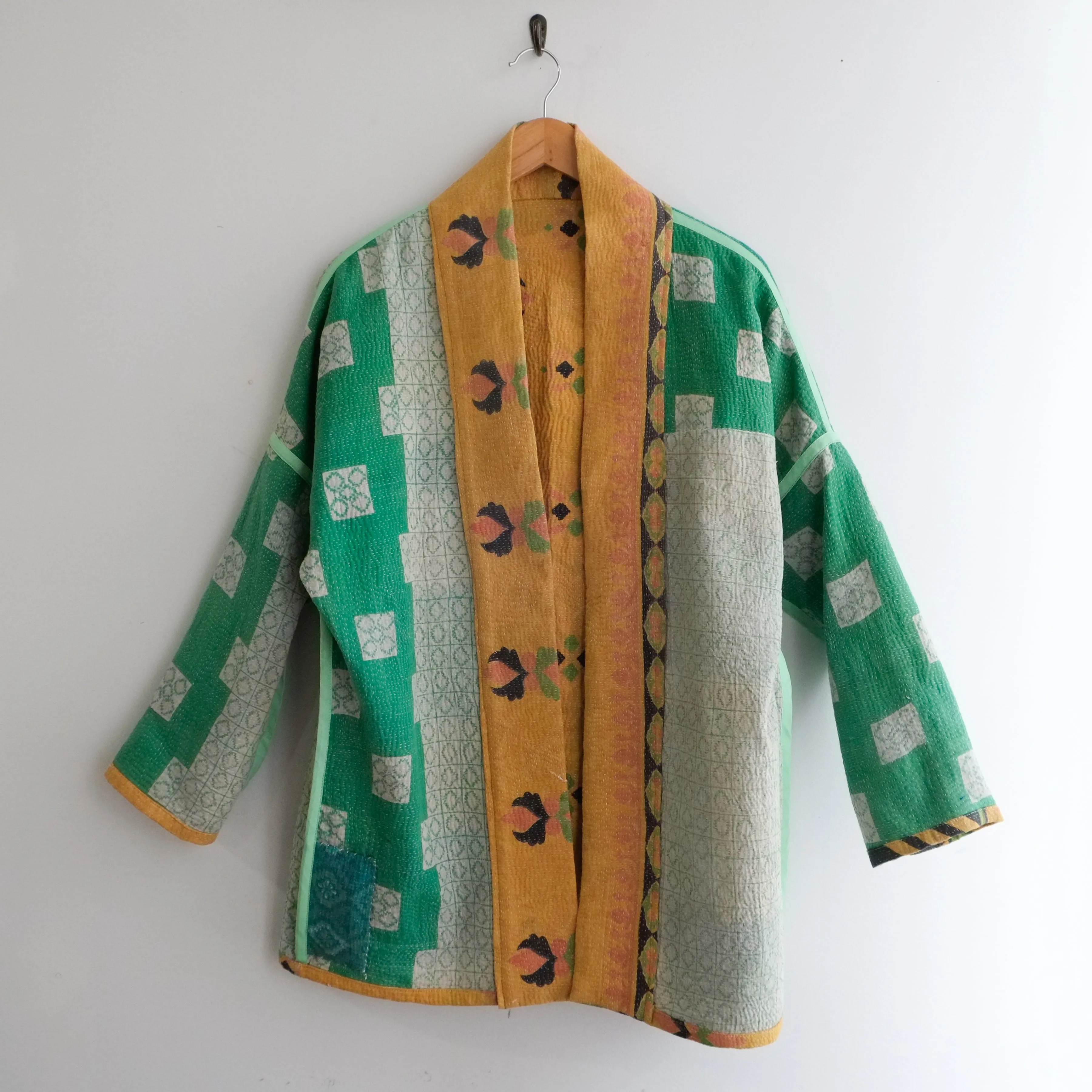 XS Warm Yellow with Black Green and Peach Design Anoushka Jacket LL124