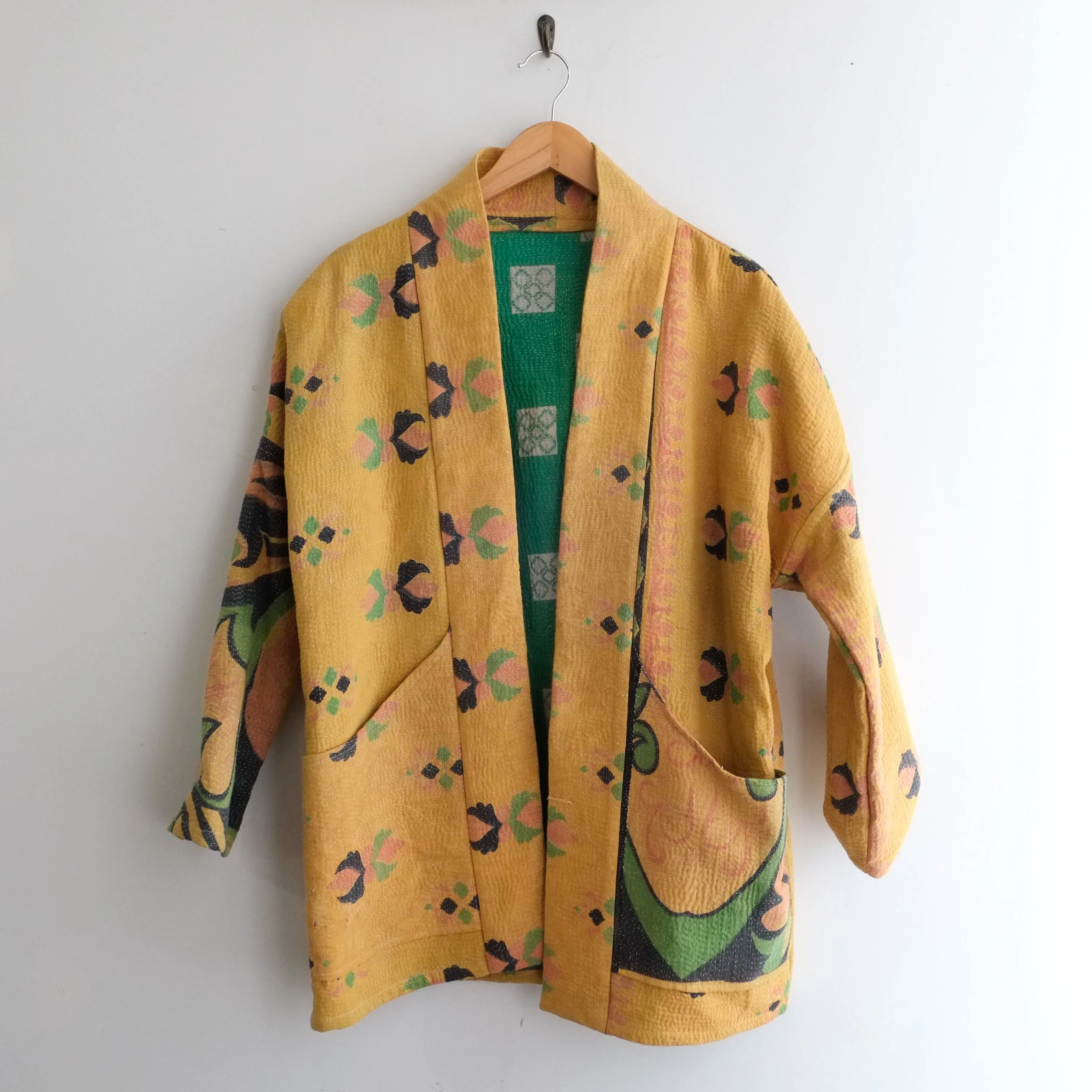 XS Warm Yellow with Black Green and Peach Design Anoushka Jacket LL124