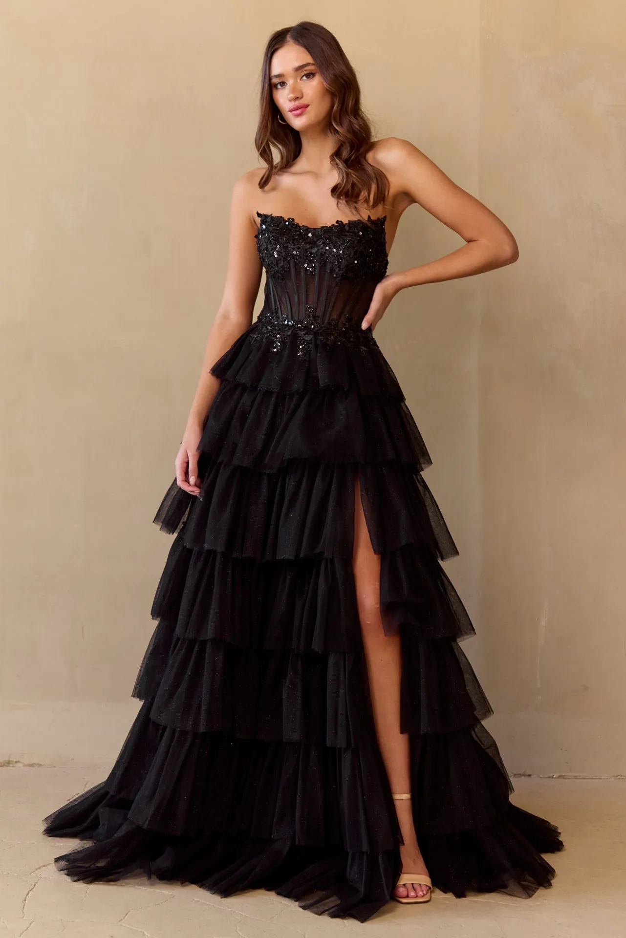 ZANNIA Strapless Corset Layered Tulle A Line Prom & Formal Dress